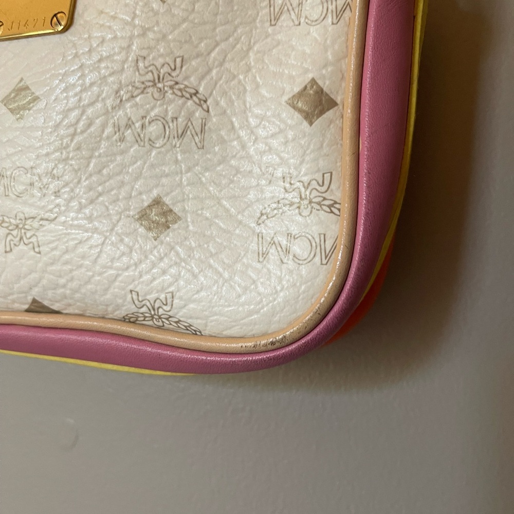 MCM Visetos Small Mini TwoWay Crossbody Leather Zip Bag Pink White Yellow Orange - Picture 3 of 9